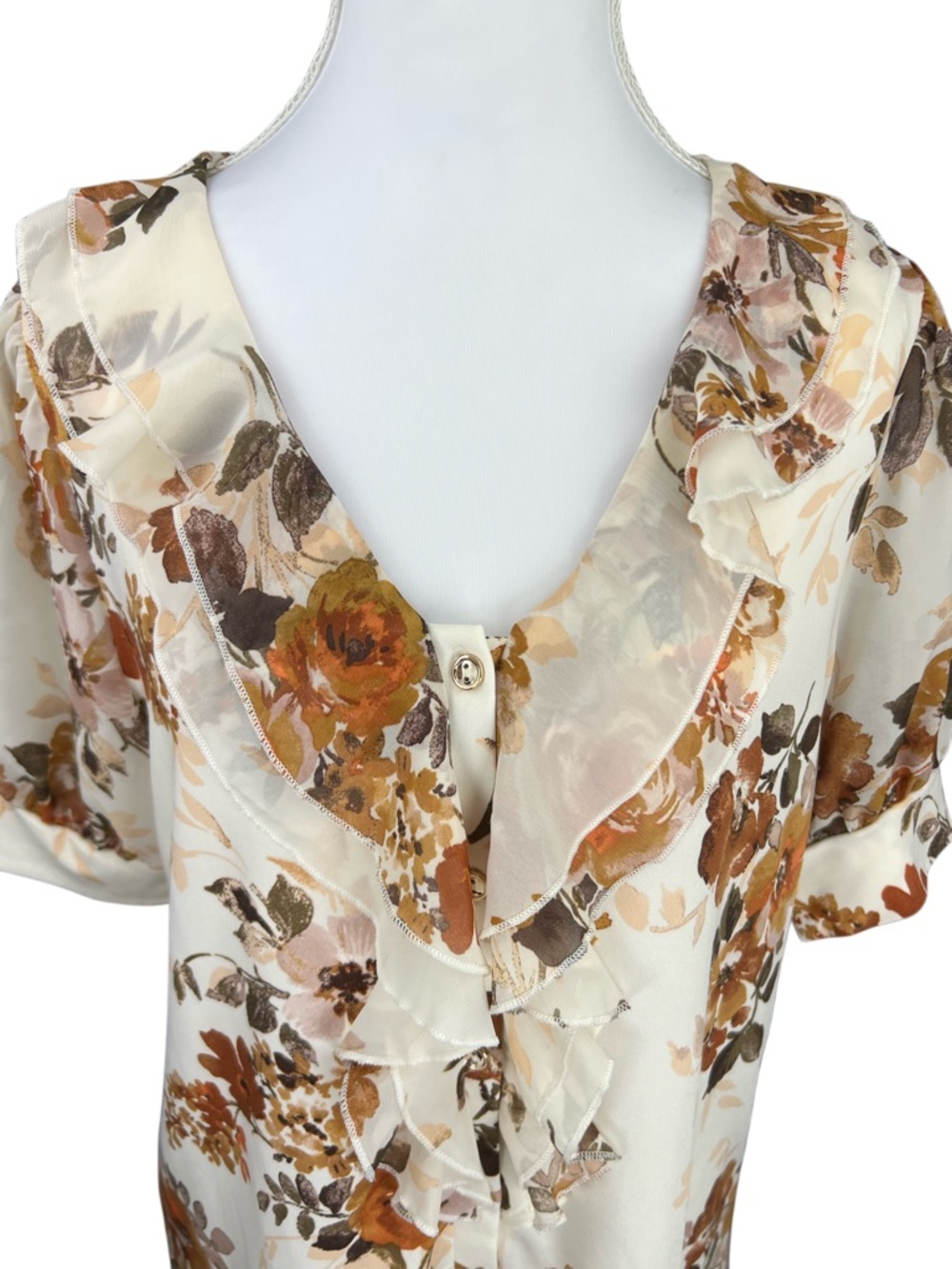 Perception Concept Floral Ruffle Blouse Women’s Small Ivory Sheer Button Front - Picture 2 of 6